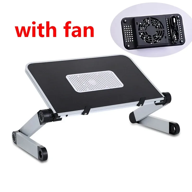 Desk Setup Maker - 冷却ファン付き調節可能なラップトップスタンド 高さ角度調整可能 折りたたみ式デスク 多機能コンピューターテーブル ラップオフィスデスク