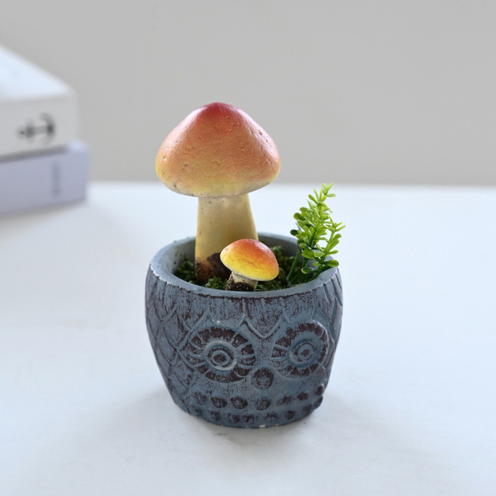 Plant Pot Small Desk - 4個入り スカル顔の鉢植え人工キノコ装飾品。家庭やオフィスで使える、小ぶりの造花キノコ盆栽。卓上用。