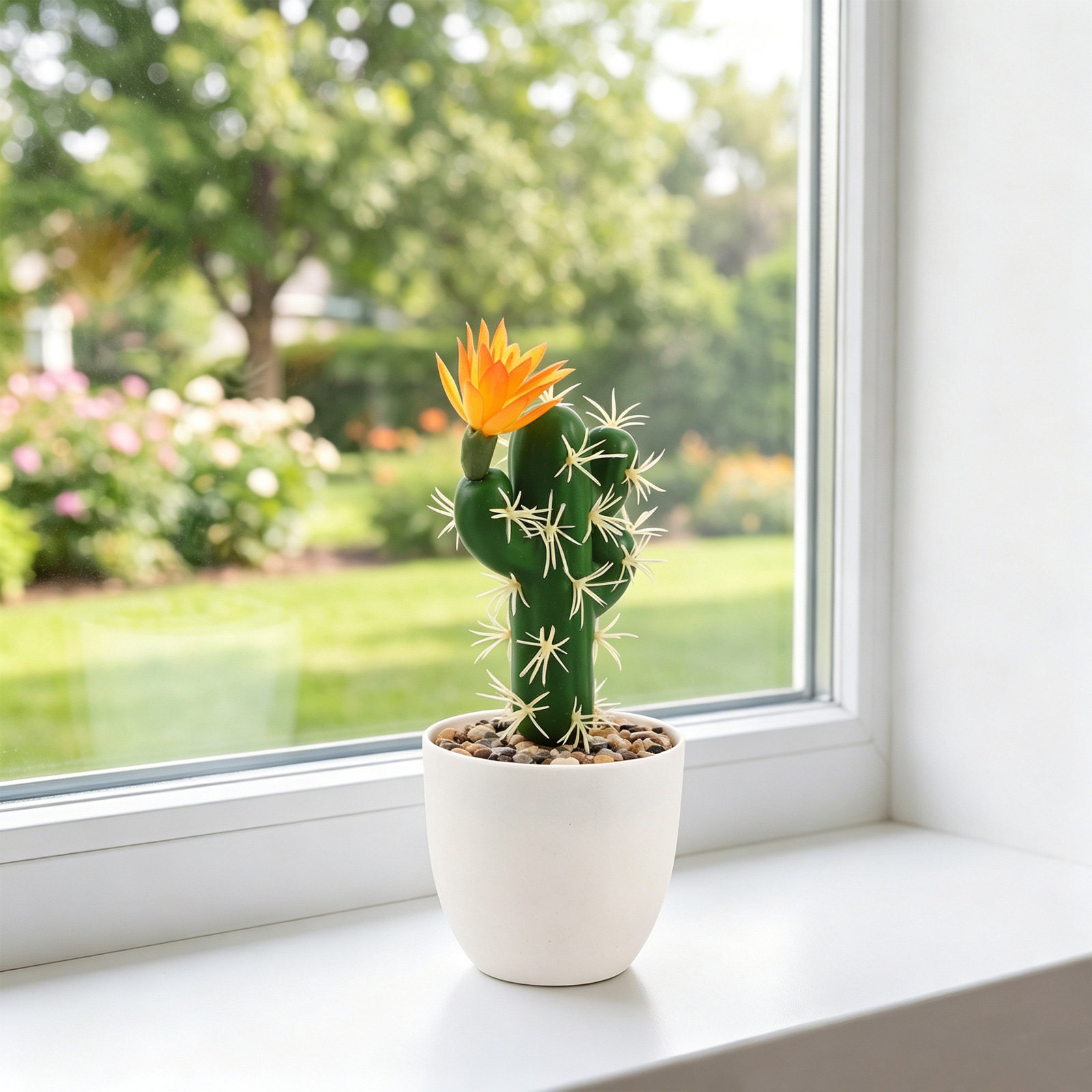 Plant Pot Small Desk - 7インチミニ人工サボテン、鉢入りフェイク多肉植物、装飾用小型人工植物、家庭の机やテーブルの棚の装飾に。