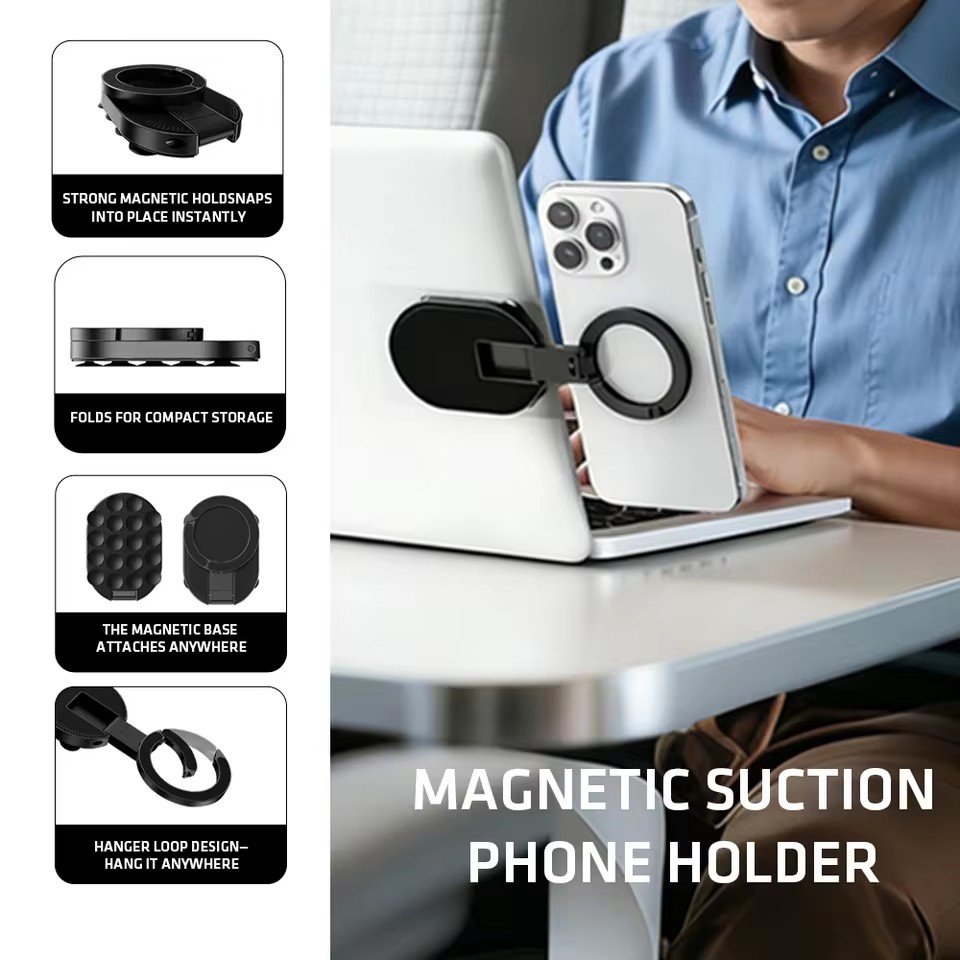 Desk Setup Stand - MA39 磁気式折りたたみスマホスタンド ユニバーサル 360 ° 回転式デスクトップモバイルホルダー、底部に吸盤付き