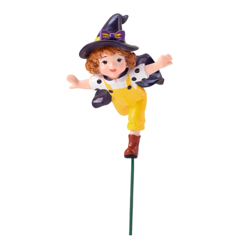 Plant Pot Small Desk - 魔女キャラクター植木鉢フィギュア樹脂ディスプレイピースとんがり帽子付き、植物容器、机、Y5GB用の小さなテーブルオーナメント