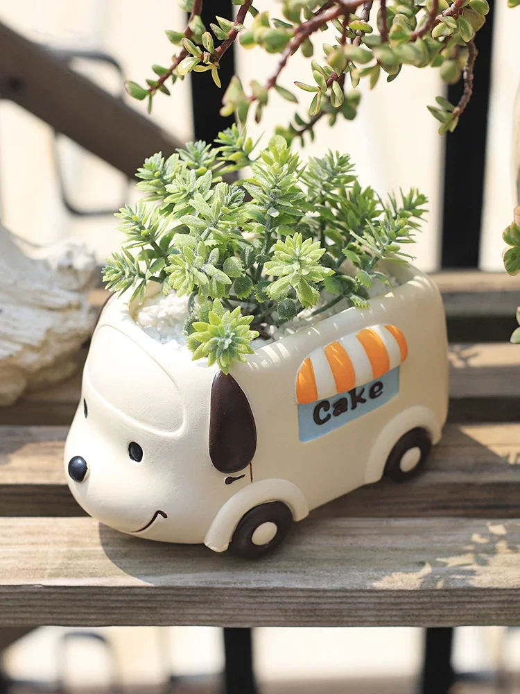 Plant Pot Small Desk - 樹脂製の多肉植物プランター,家,オフィス,ミニ装飾,庭の妖精の植木鉢の装飾,フードトラック,小さな植木鉢
