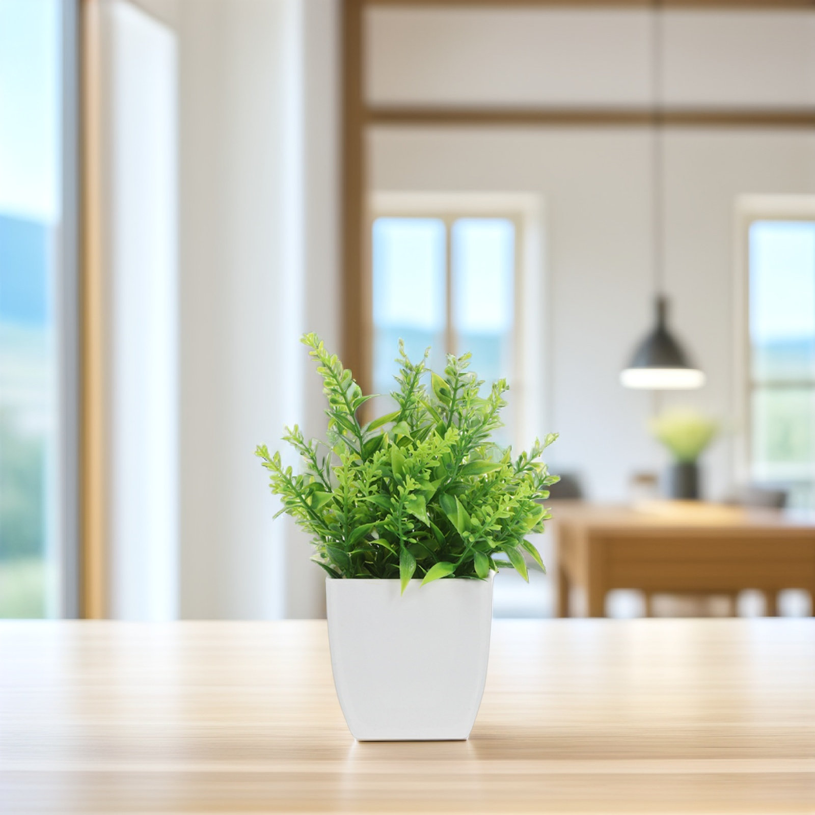 Plant Pot Small Desk - 2個入り 人工盆栽 植物 リアルな造花 屋内用 小さな鉢植え