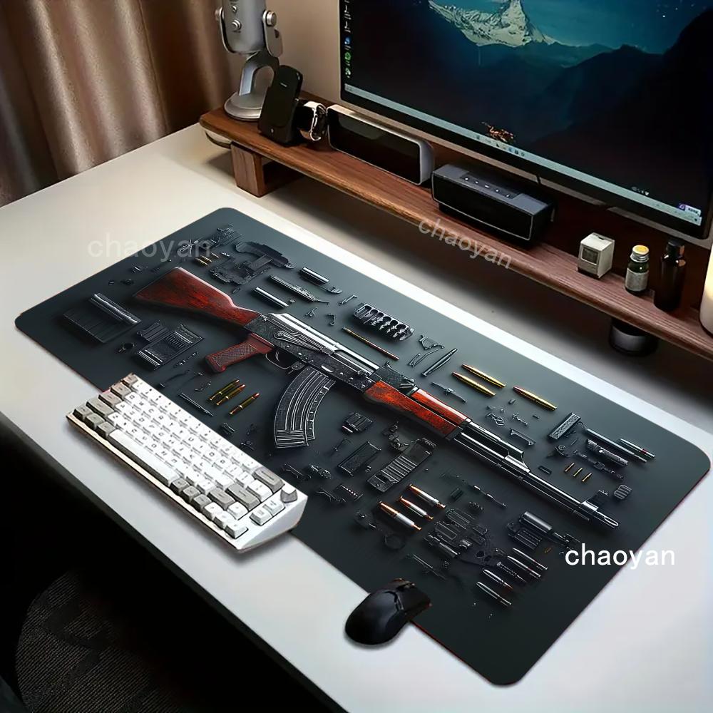 Desk Setup Accessories Aesthetic - ガンパターンマウスパッド 大型コンピューターオフィスゲームテーブルマット XXL ラバー滑り止めゲーミングキーボードマウスパッド ロングデスクパッド