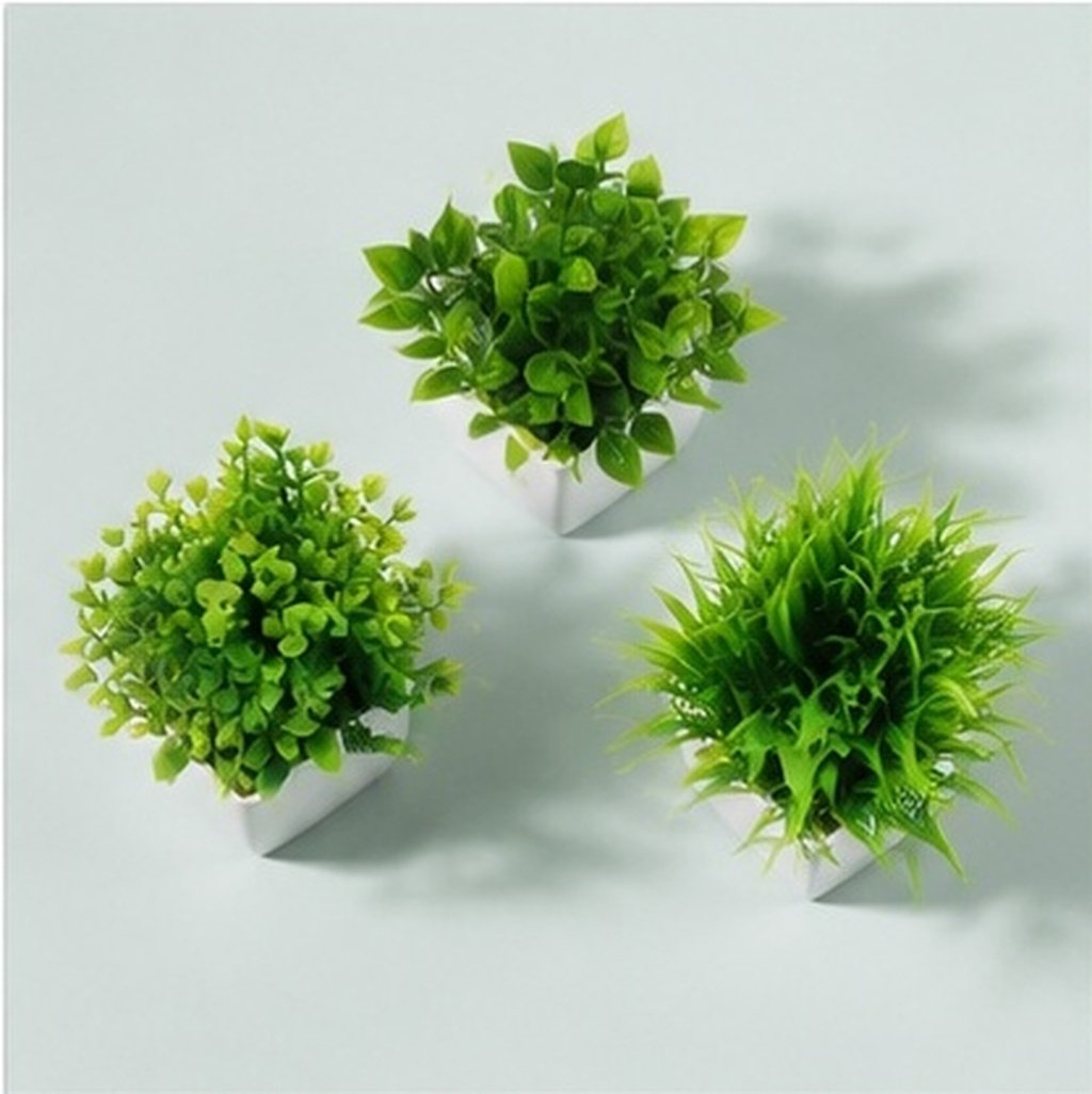 Plant Pot Small Desk - 3個入り ミニ造花鉢植え。小さくて可愛らしい造花で、ご自宅やオフィス、デスクの装飾に最適。リアルな造りで、室内の装飾にぴったり。