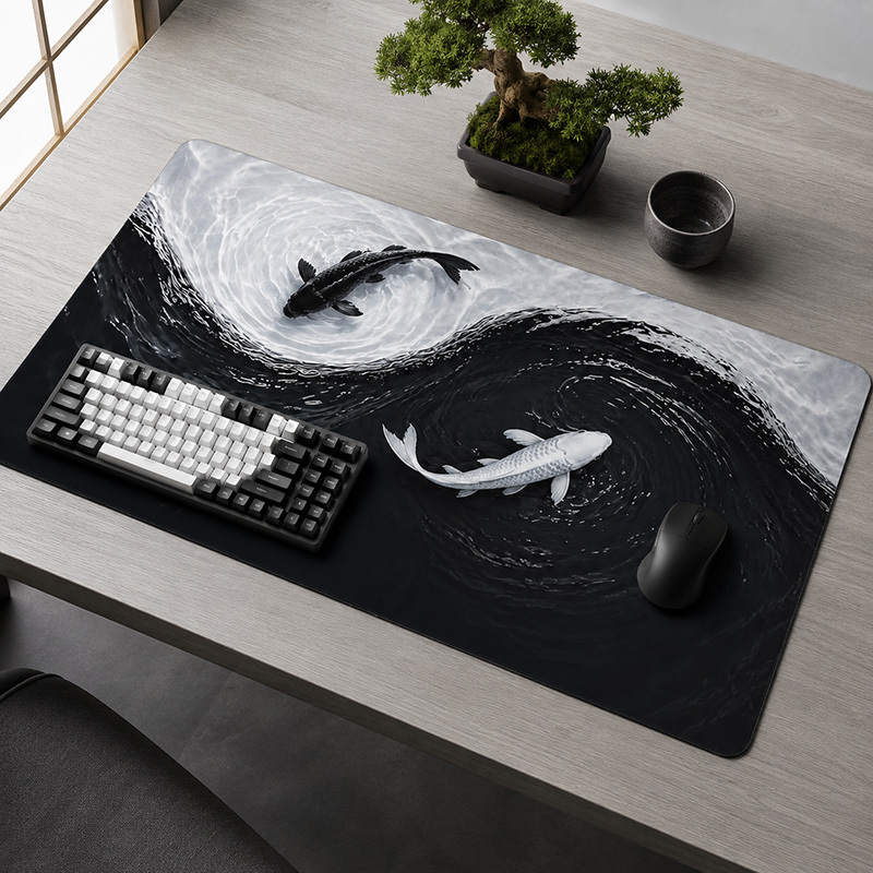 Desk Setup Accessories Aesthetic - 黒白鯉マウスパッドゲーマーXL大型ホームマウスパッドXXLオフィス天然ゴムカーペットPCテーブルマットマウスマット