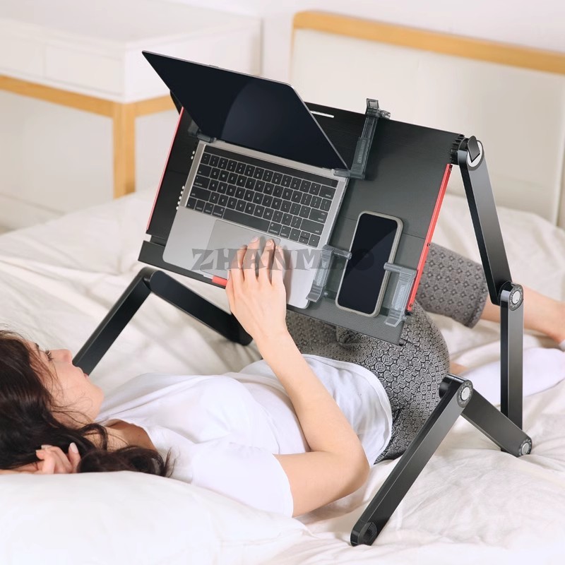 Desk Setup Maker - ベッドに横たわる、ラップトップデスク、折りたたみ式タブレットスタンド、調節可能で移動可能、横たわるためのライティングデスクデスクテーブル