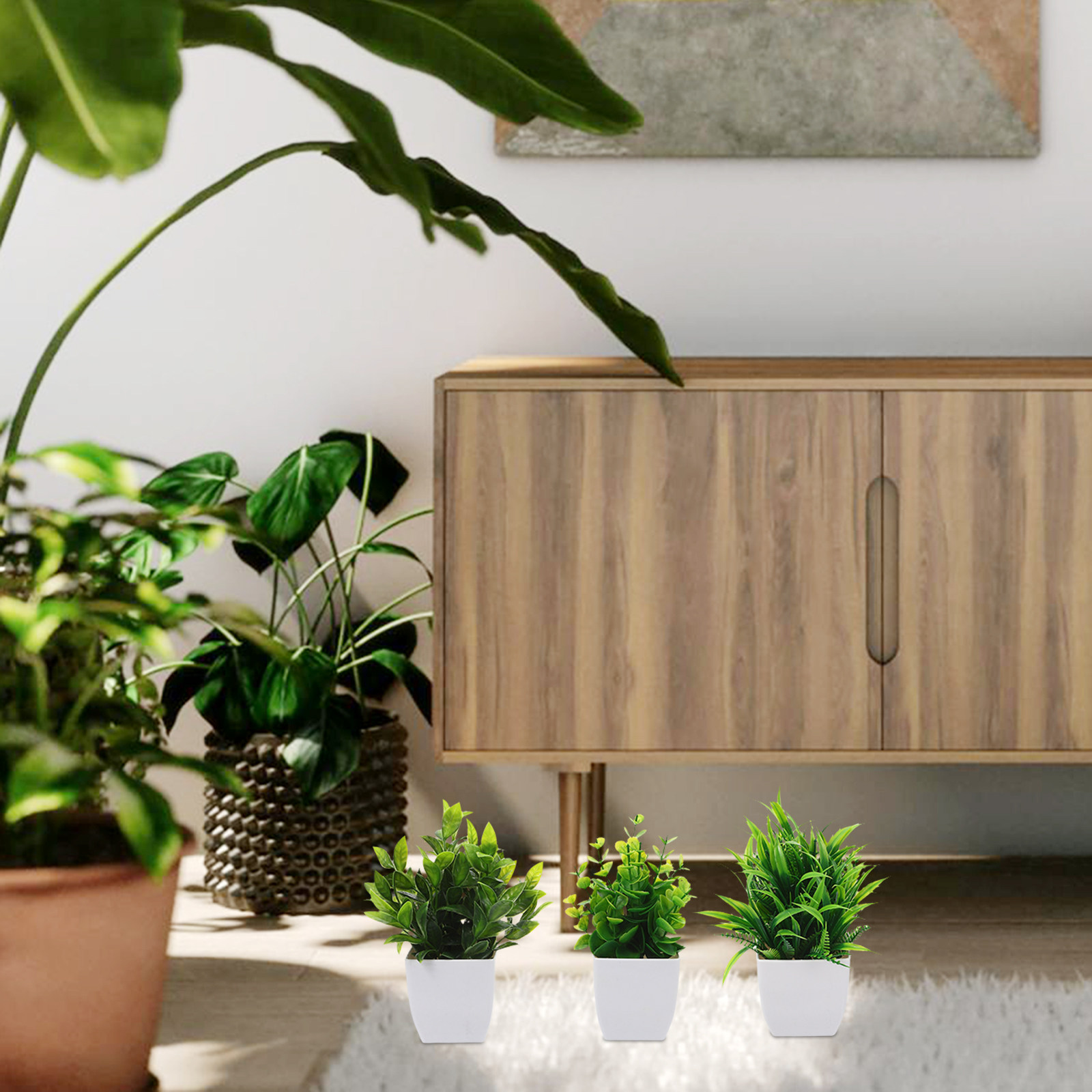 3個入り、小型の人工観葉植物。ミニサイズの造花で、ご自宅やオ - Plant Pot Small Desk のレビューと価格