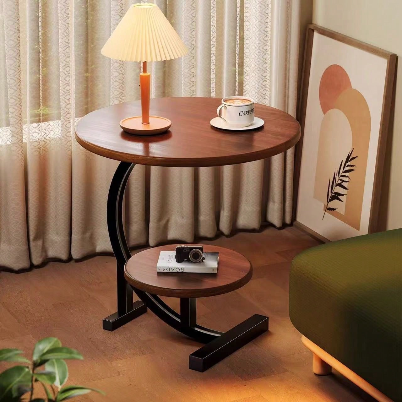 丸型C字型収納テーブル（下段棚付き）- 無垢材とMDF構造、 - Desk Setup Modern のレビューと価格