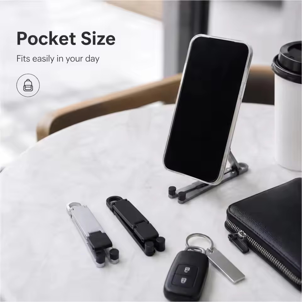 折りたたみ式キーチェーン型スマホスタンド 多角度調整可能 軽 - Desk Setup Stand のレビューと価格
