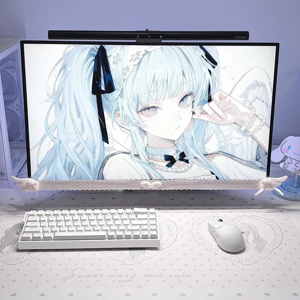 新しいスクリーンデコレーション、白いレースのモニタートリム、 - Desk Setup Ergonomic のレビューと価格