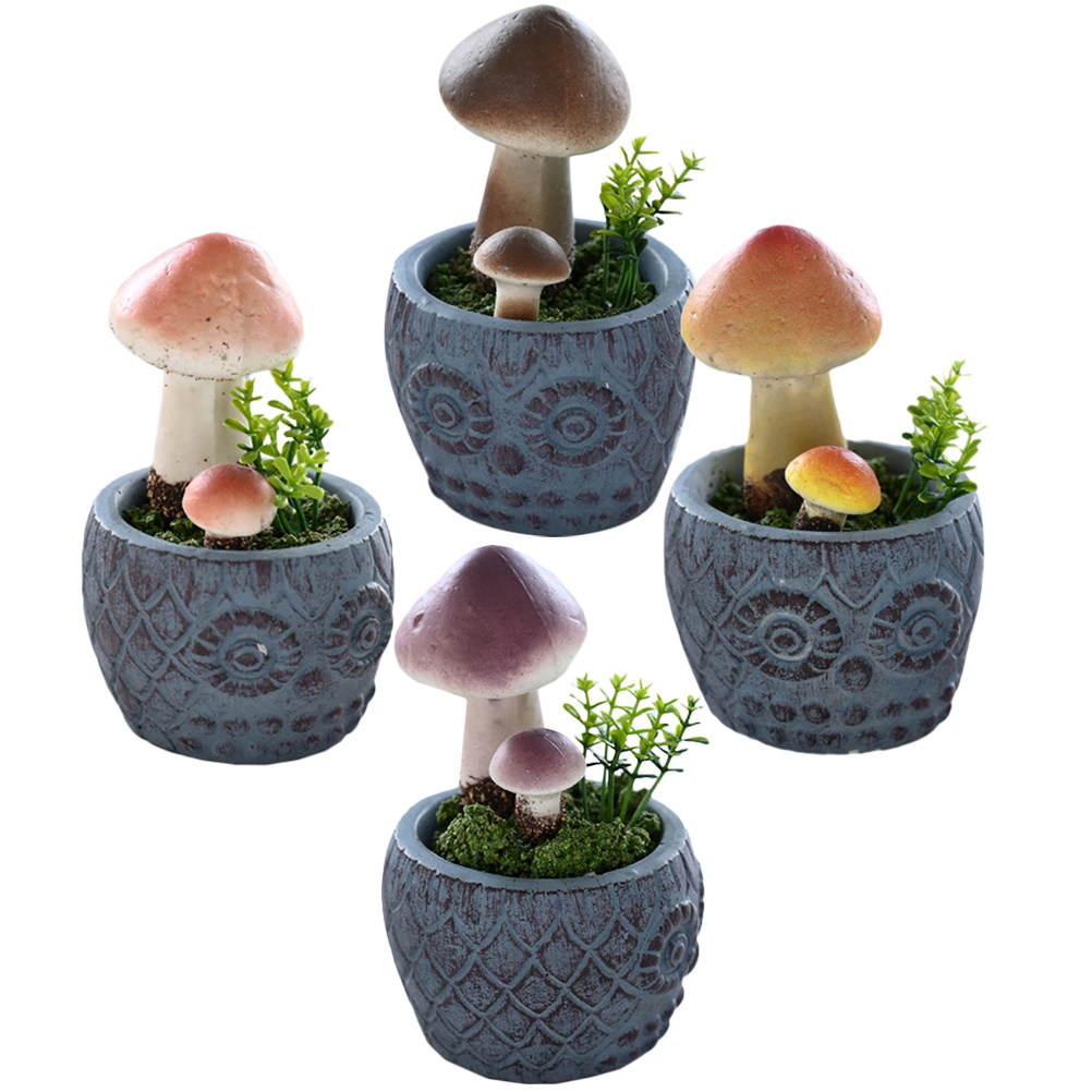 4個入り スカル顔の鉢植え人工キノコ装飾品。家庭やオフィスで - Plant Pot Small Desk のレビューと価格