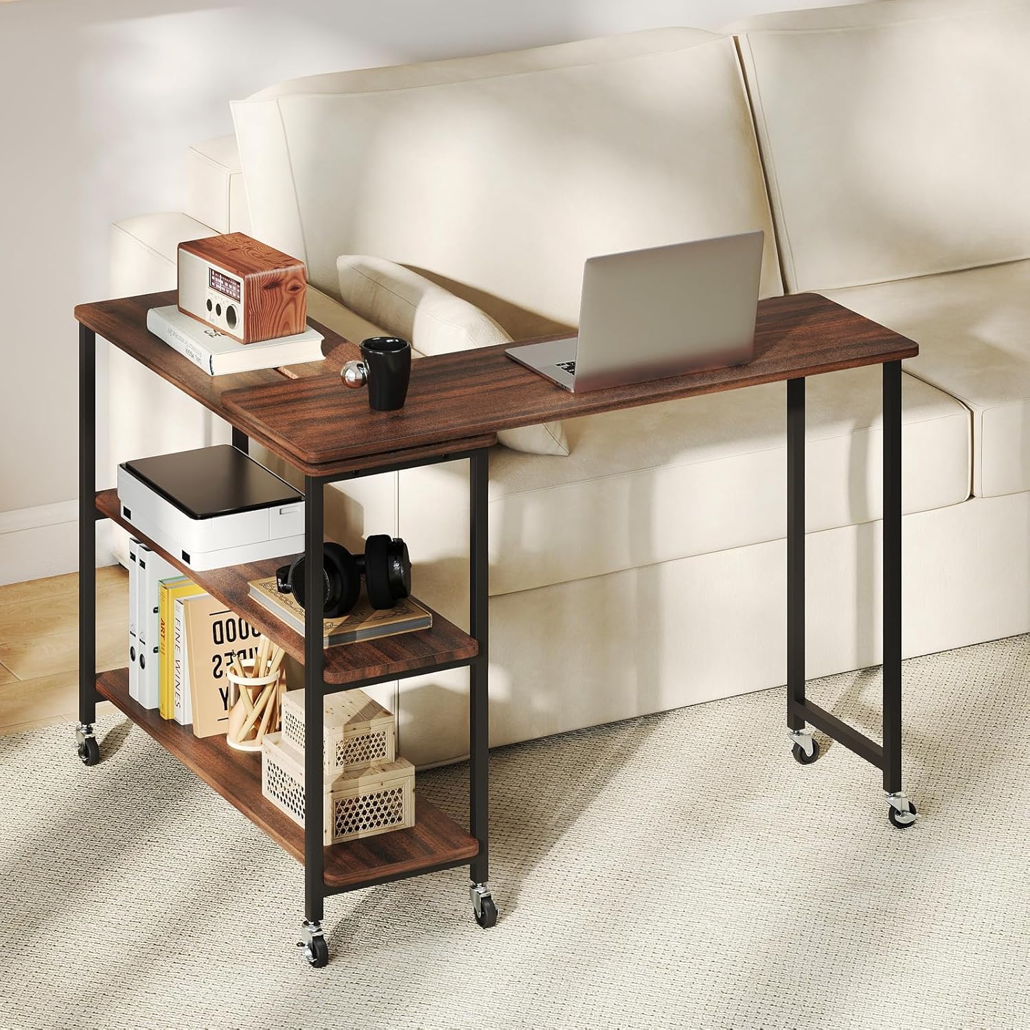 360 °   回転式サイドテーブル、2段棚と6つのキャスタ - Desk Setup Maker のレビューと価格