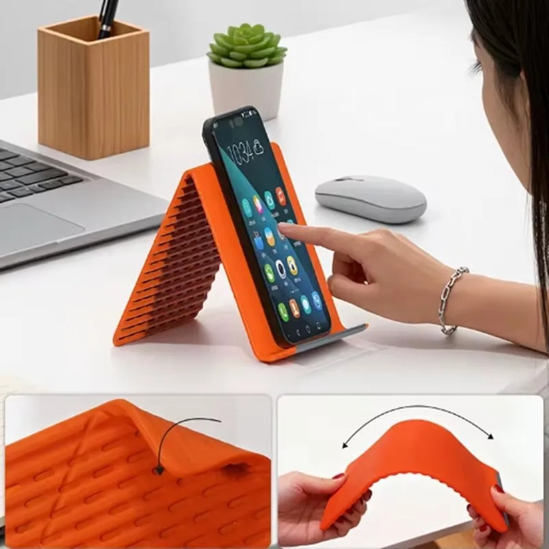 柔軟で折りたたみ可能なシリコン製携帯電話ホルダー、ポータブル - Desk Setup Stand のレビューと価格