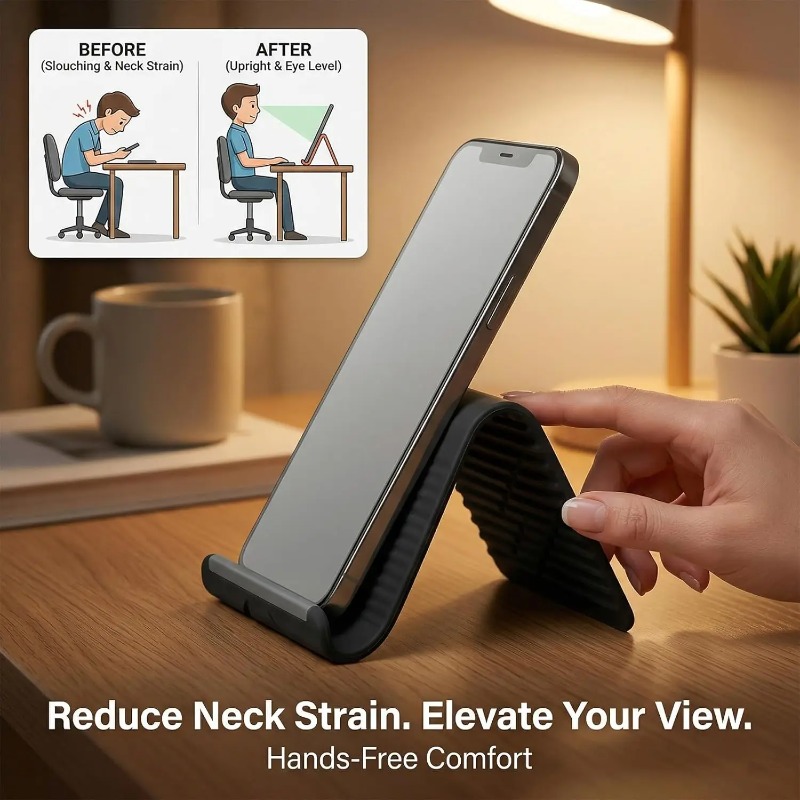 柔軟で折りたたみ可能なシリコン製携帯電話ホルダー、ポータブル - Desk Setup Stand のレビューと価格