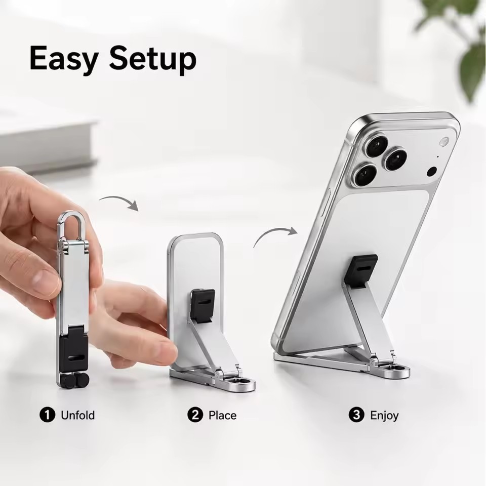 ミニキーチェーン折りたたみ式携帯電話背面クリップスタンド、ポ - Desk Setup Stand のレビューと価格