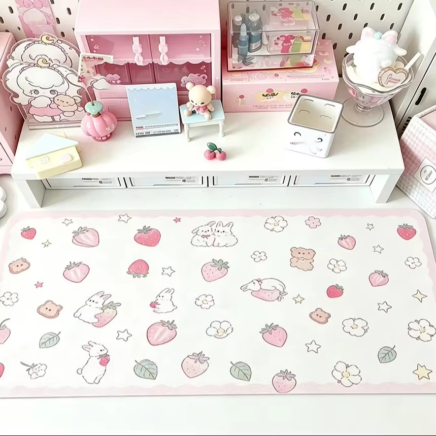 スイートピンクレースラビット カワイイPUレザーデスクパッド - Desk Pad Leather Large のレビューと価格