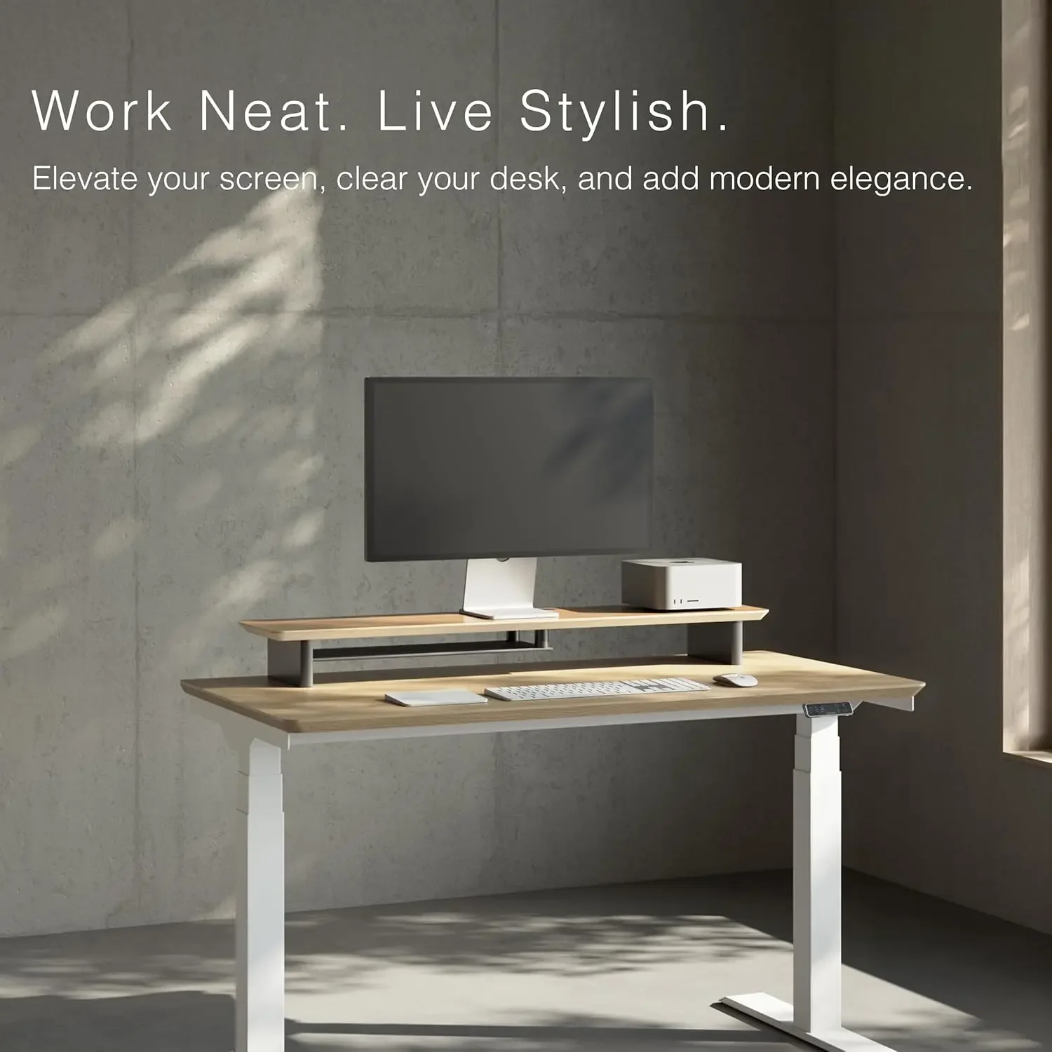 ホワイトオーク製二段式人間工学に基づいたデスクセットアップ  - Desk Setup Dual Monitor のレビューと価格