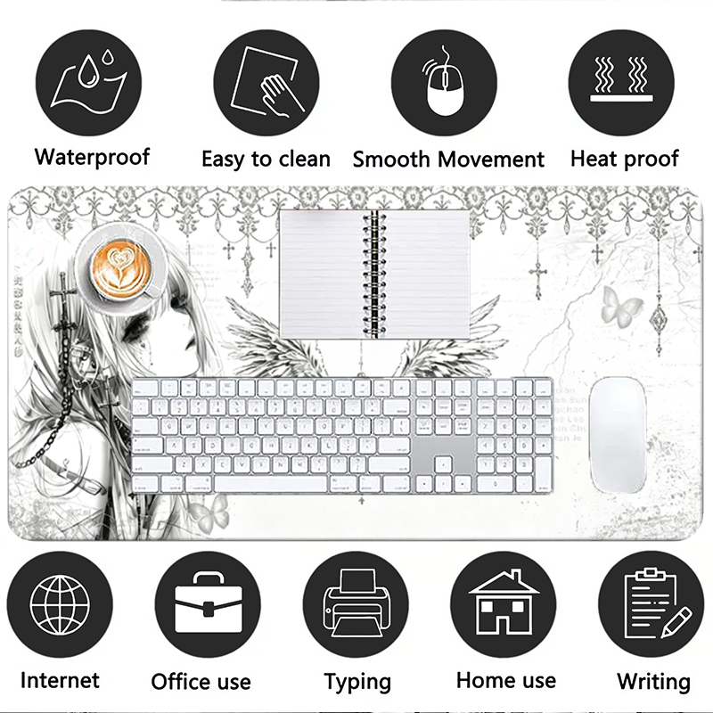 レザーマウスパッド黒白アニメ美学エンジェルガールマウスパッド - Desk Setup Ergonomic のレビューと価格