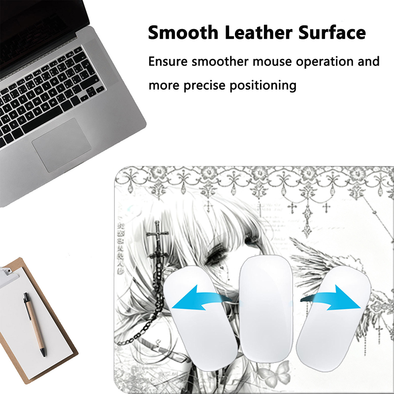 レザーマウスパッド黒白アニメ美学エンジェルガールマウスパッド - Desk Setup Ergonomic のレビューと価格