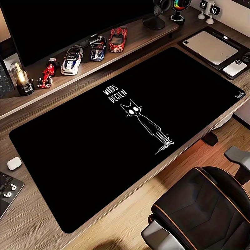 面白いスケッチ猫の言葉デシエンブラック拡張ゲーミングマウスパ - Desk Setup For Work のレビューと価格